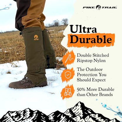 Pike Trail Adjustable Leg Gaiters - Lightweight, Waterproof - Leg Guards for Men & Women - Hiking Essentials Ideal for Hunting, Trekking & Fishing - 1 Pair - color: Black