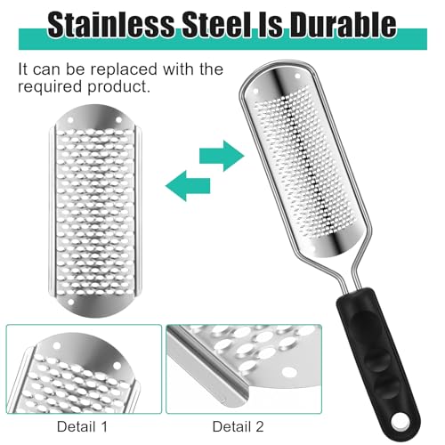 Professional Foot Rasp Callus Remover Set - 2 Stainless Steel Pedicure Files with 12 Replacement Blades (Coarse & Fine Grit) for Dead Skin Removal, Home Salon Foot Care