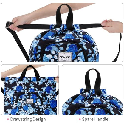 Dry Wet Drawstring Backpack with Shoe Compartment for Women Adjustable Gym Bag - color: Blue Rose