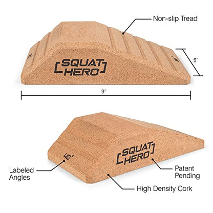 Cork Squat Wedge Block, Pack of 2 | For Knees Over Toes and Weight Lifting, Patent Pending Non-Slip Slant Board for Deadlift, Calf Stretcher