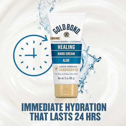 Gold Bond Healing Hand Cream with Aloe, Rich Moisturizer for Dry to Extra Dry Skin, Hydration that Lasts Through Handwashing, Non-Greasy, Dermatologist Tested, Light Scent, 3 Oz On-The-Go Tube - size: 3 Ounce (Pack of 1)
