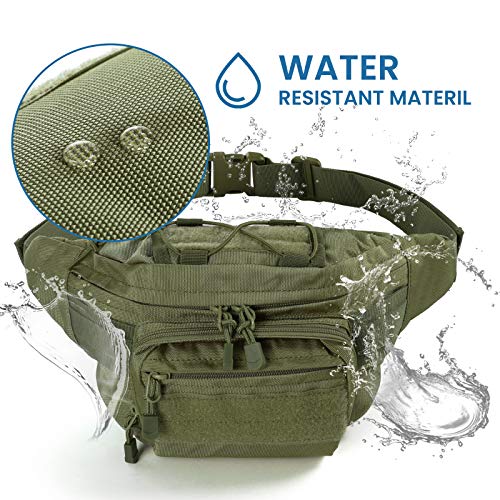 FRTKK Tactical Fanny Pack Military Waist Bag Pack with USA Flag Patch Utility Hip Pack with Adjustable Strap for Outdoors Fishing Cycling Camping Hiking Dog Walking (Army green 2) - color: Army green 2