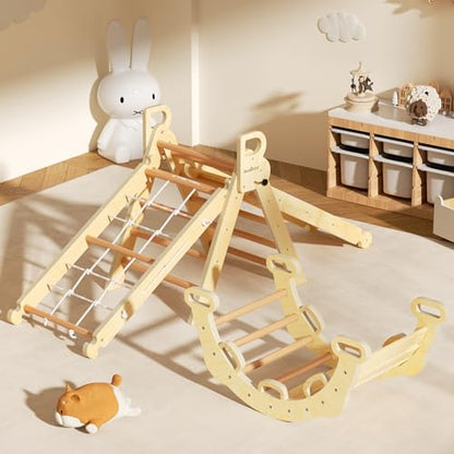 BlueWood 2025 8-in-1 Pikler Triangle Climbing Set Toddler Toys Indoor Baby Jungle Gym Climber Playground for Kids - Natural Wood - color: Natural Wood