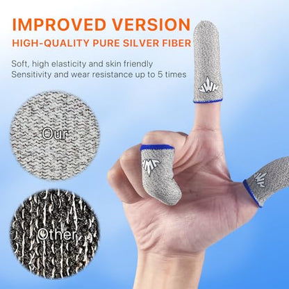 JWH Ultra-Thin Silver Fiber Gaming Finger Sleeves,White Thumb Sleeves Gaming Cots,20 Pack Gaming Finger Gloves for PUBG,with 2 pcs Storage Box,Light Breathable,Anti-Slip,Fundas para Dedos Gamer | gaming gloves for sweaty hands、guantes para jugar free fire