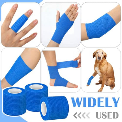 Treela 64 Pack 2 Inch X 5 Yard Self Adherent Cohesive Wrap Bandages Breathable Athletic Tape Self Adhesive Bandage Tape Elastic Rolls for Wrist Ankle(Blue) - color: Blue, size: 2 Inch X 5 Yard