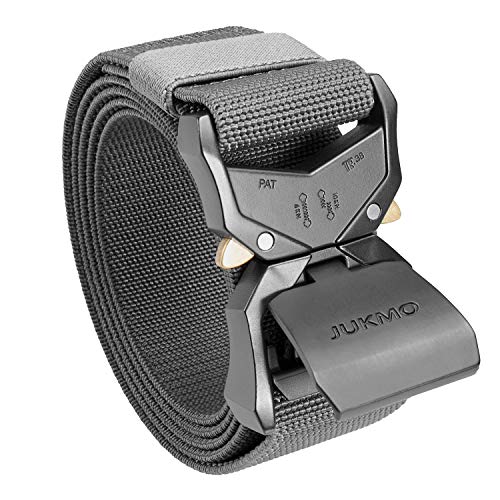 JUKMO Tactical Belt, Military Hiking Rigger 1.5" Nylon Web Work Belt | Heavy Duty Quick Release Aluminum Alloy Buckle & Stretch Belt Strap - color: Grey, size: Medium-for Waist 36"-42" (Length 49")