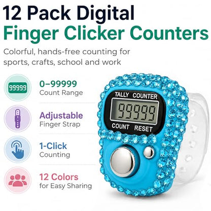 Amble Clicker Counter with Rhinestone, 5-Digit Tally Counter Clicker, Clickers for Lap, Pitch, Golf, Knitting, People Counting, Tasbih, Ideal Gift - style: 12 Pack-Clicker Counter with Rhinestone