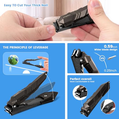 INXEN Nail Clippers for Men with Catcher – No Splash, Self-Collecting Premium Steel Clippers for Fingernails & Toenails, Ideal Gifts for Men& Grooming Gifts, Great Gadget & Stocking Stuffer Gift - style: Large Black (3.5x0.79 inch）