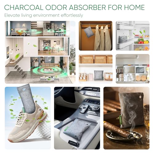 Activated Charcoal Odor Absorber,6 Pack Nature Odor Eliminator for Shoes, Bamboo Charcoal Air Purifying Bags,Shoe Deodorizer and Moisture Absorbers for Fresh Sneakers,Shoe Smell Remover