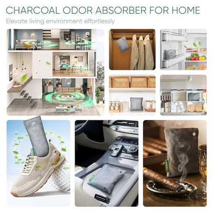 Activated Charcoal Odor Absorber,6 Pack Nature Odor Eliminator for Shoes, Bamboo Charcoal Air Purifying Bags,Shoe Deodorizer and Moisture Absorbers for Fresh Sneakers,Shoe Smell Remover