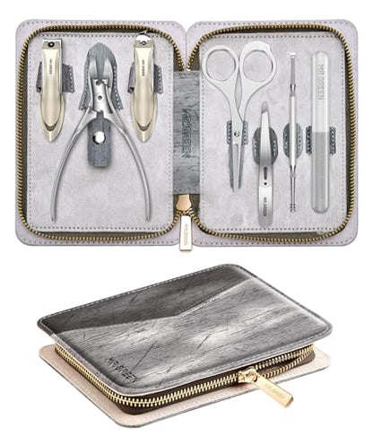 MR.GREEN Manicure Set, German Stainless Nail Clippers Set Anti Splash, Heavy Duty Fingernail& Toenail Clipper for Men& Women, Professional Personal Care Tools with Exquisite Travel Case - color: Grey
