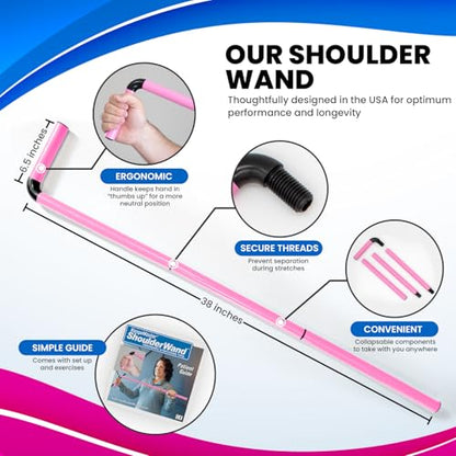 RangeMaster ShoulderWand Therapy Stretching Tool│Collapsible Stretching Bar│Physical Therapy Tool for Recovery and Increasing Motion (Pink) - color: Pink