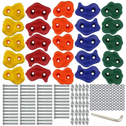 Ogrmar 25 PCS Rock Climbing Holds Set with Mounting Screws and Hardware for DIY Kids Indoor and Outdoor Play Set Use
