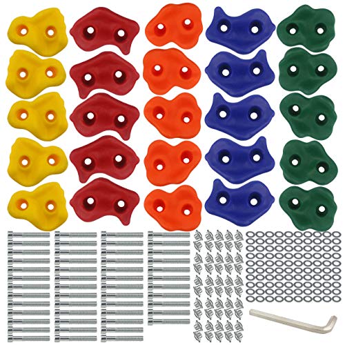 Ogrmar 25 PCS Rock Climbing Holds Set with Mounting Screws and Hardware for DIY Kids Indoor and Outdoor Play Set Use