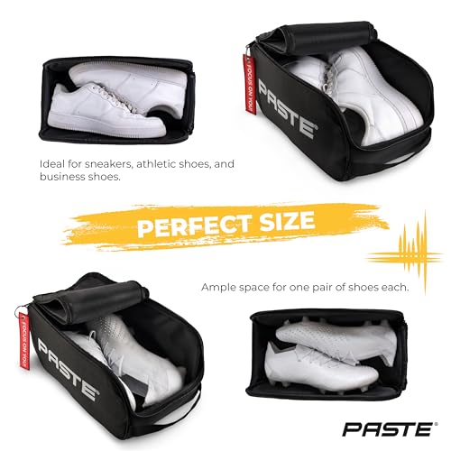 PASTE Shoe Bag Black - Waterproof Shoe Carrying Bag with Zipper for Men, Women - Ideal for Gym, Sneaker, Golf, Football, Soccer, Tennis, Bowling, Basketball, Dance Shoes - Organizer, Shoe Cover