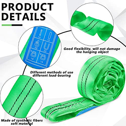 Fabbay 4 Pcs 8.2 Feet Heavy Duty Polyester Endless Loop Round Lift Slings Lifting Straps for Hoist Towing Moving Furniture Rigging Equipment, 5300 LB Vertical 4200 LB Choker 10600 LBs Basket(Green) - color: Green, size: 8.2 Feet