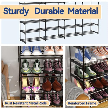 Large Shoe Rack Organizer, 4-Row 8-Tier Tall Shoe Storage Shelf for Closet, Entryway, Garage, Metal Free Standing Shoe Holder for 56-64 Pairs Shoes, Sturdy Stackable Shoe Stand for Bedroom - size: 4 Row 8 Tier