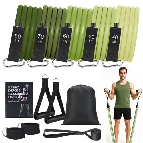 WIKDAY Exercise Resistance Bands with Handles for Working Out Workout Bands Set with Door Anchor for Physical Therapy, Yoga, Pilates - color: Green, size: Extra Heavy (40-300lb)