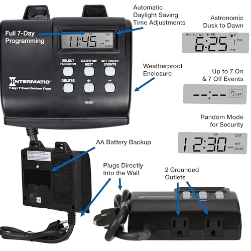 Intermatic HB880R Outdoor Timer with 7-Day Programming - Astronomic Self-Adjust Timer - Versatile Plug-in Design for Lights, Pumps, or Fans