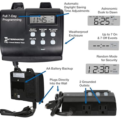 Intermatic HB880R Outdoor Timer with 7-Day Programming - Astronomic Self-Adjust Timer - Versatile Plug-in Design for Lights, Pumps, or Fans