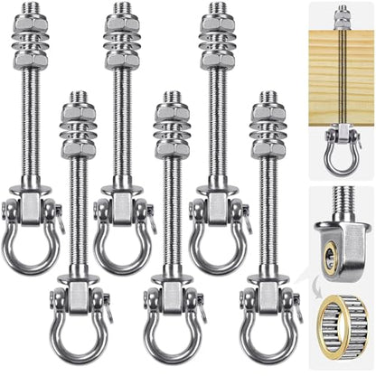 SELEWARE Heavy Duty Swing Hangers with Silent Bearings, 1500LB Capacity Stainless Steel Swing Hardware Kit (6 Pack), M10 x 6 4/5" Bolts for Wood/Steel Beams, Porch Swings, Yoga Hammocks, Gym Rings - color: U (6 4/5 inch, 6 Pack)