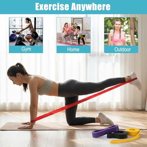 4 Pcs Resistance Bands Pull Up Bands Set, TPE Exercise Band for Working Out Muscle Training and Physical Therapy with Carry Bag, Yellow Red Black Purple for Men and Women