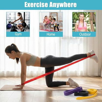 4 Pcs Resistance Bands Pull Up Bands Set, TPE Exercise Band for Working Out Muscle Training and Physical Therapy with Carry Bag, Yellow Red Black Purple for Men and Women