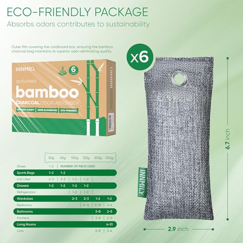 Activated Charcoal Odor Absorber,6 Pack Nature Odor Eliminator for Shoes, Bamboo Charcoal Air Purifying Bags,Shoe Deodorizer for Fresh Sneakers,Shoe Smell Remover
