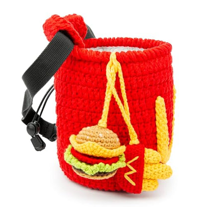 Handmade Crochet Rock Climbing Chalk Bag, Fun Plush Animal Chalk Pouch with Drawstring, Adjustable Waist Belt for Indoor Outdoor Bouldering Sport Climbing - style: Hamburger Fries