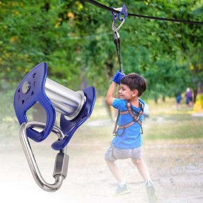 Slack Line Pulley Trolley Quick Setup Heavy Duty Slider | Zip Line Pulley Kits for Kids Age 5 Years and + Outdoor Backyard Obstacle Course Playground Climbing Fitness Equipment