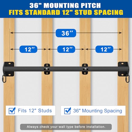 Kipika Wall Mounted Pull Up Bar - Heavy Duty 500 LB Capacity Doorway Chin Up Bar for Home Gym, Sturdy Steel Construction with Resistance Band Hooks | Hanging Exercise Bar for Full Body Workout