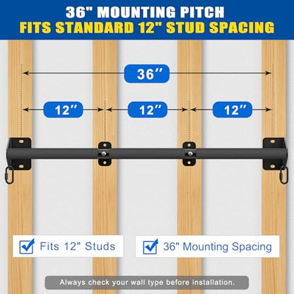 Kipika Wall Mounted Pull Up Bar - Heavy Duty 500 LB Capacity Doorway Chin Up Bar for Home Gym, Sturdy Steel Construction with Resistance Band Hooks | Hanging Exercise Bar for Full Body Workout