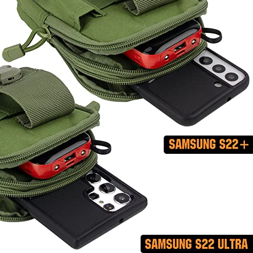 Tactical Molle Pouch Compact Utility Waist Bag Phone Holster Holder for 4.7"-6.9" iPhone 15 Pro Max/15 Pro/14 Plus/14 Pro Max/14/13 Pro Max/13 Pro/12 Pro Max/11 Pro Max - color: Army Green