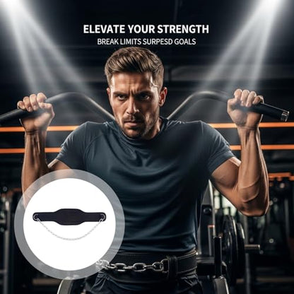Weight Lifting Dip Belt With 35.4 In Chain, Double Layer Gym Belt For Pull-Ups, D-Ring For Fast Loading, Strength Training