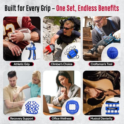 FitBeast Grip Strength Trainer, Hand Gripper Strengthener Kit - 6 Pack with Adjustable Resistance Forearm Strengthener, Forearm Exerciser and Massage Balls for Hand Therapy, Grip Training - color: Navy Blue