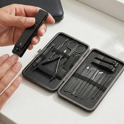 Manicure Kit for Women Men-Manicure Set with Case, Nail Clippers, Portable Nail Care Kit for Travel Home Personal Grooming（Black 16 in 1） - color: Black