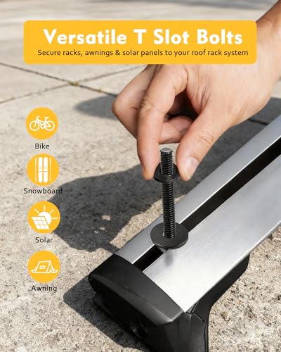 T Slot Bolts for Roof Rack Cross Bars, Platform, Cargo Basket, Stainless Square T Track Bolt Adapter to Secure Bike/Ski/Kayak Rack, Solar Panel, Awning, 4mm Thick - color: M6x65mm, 4pk