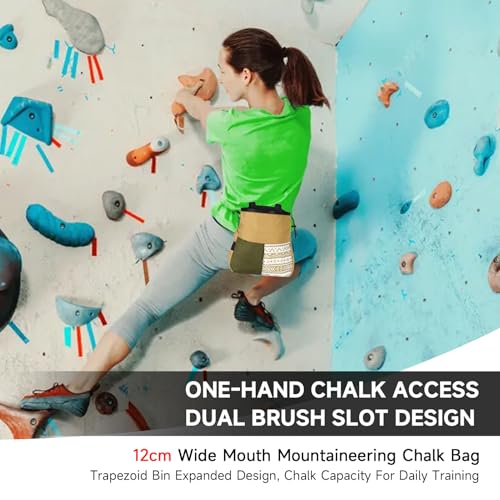Mountaineering Chalk Bag, Large Capacity with Independent Front Pocket and Dual Hanging Points for Outdoor Sports Training - size: Large Khaki