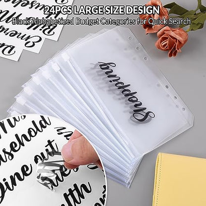 SKYDUE Budget Binder with 8pcs Zipper Envelopes, Money Organizer for Cash with 12pcs Expense Budget Sheets & 24 Blak Sticky Labels, Budget Book with Cash Envelopes, Yellow, A6 (1008HYJ-HZ_A6Yellow) - color: Yellow