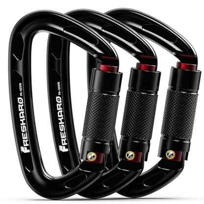 FresKaro UIAA Certified 25KN Auto Locking Climbing Carabiner Clips, Twist Lock, and Heavy Duty Carabiners for Rock Climbing, Rappelling, and Mountaineering, D Shaped - color: 3PCS-25KNA