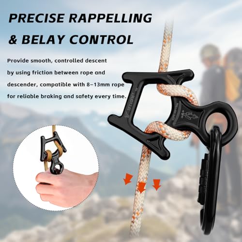 Figure 8 Descender, 30kN Climbing Descender, Heavy Duty 7075 Aluminum Belay & Rappel Equipment for Climbing, Mountaineering, Arborist, Caving, Aerial Yoga - color: 30kN-Black