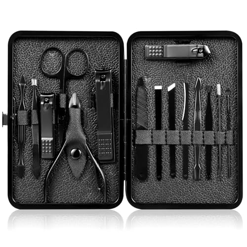 Nail Clippers Sets High Precisio Stainless Steel Nail Cutter Pedicure Kit Nail File Sharp Nail Scissors and Clipper Manicure Kit Fingernails & Toenails with Portable Stylish case (Black) - color: Black