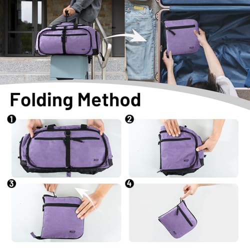 MIER Packable Travel Duffle Bag with Shoe Compartment, 50L, Purple | Foldable Weekender Duffel; Multi-Pockets; Adjustable Shoulder Strap; Luggage Sleeve; Travel, Sports, Camping, Gym - color: Purple, size: 50L