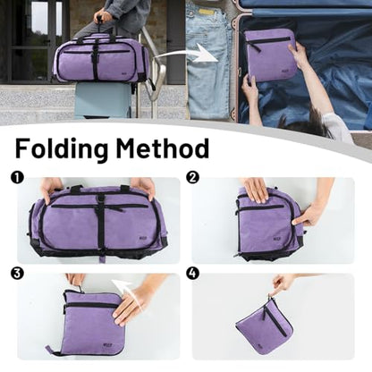 MIER Packable Travel Duffle Bag with Shoe Compartment, 50L, Purple | Foldable Weekender Duffel; Multi-Pockets; Adjustable Shoulder Strap; Luggage Sleeve; Travel, Sports, Camping, Gym - color: Purple, size: 50L