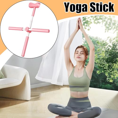 Back Stretcher Yoga Stick Upper Body Alignment Stretching Bar | Exercise Cross Stick for Home Apartment Bodybuilding Fitness Workout After Sports - color: Pinkk