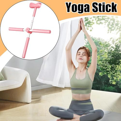 Back Stretcher Yoga Stick Upper Body Alignment Stretching Bar | Exercise Cross Stick for Home Apartment Bodybuilding Fitness Workout After Sports - color: Pinkk