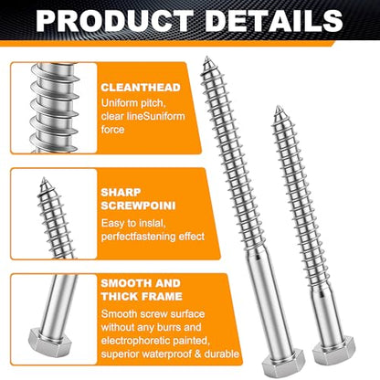 25 Pcs 1/4" x 1-1/2" Hex Head Lag Screws for Wood, Hex Head Lag Bolts,304 Stainless Steel 18-8 Heavy Duty Wood Screw with Flat Washers (25, 1/4" x 1-1/2") - size: 1/4" x 1-1/2"