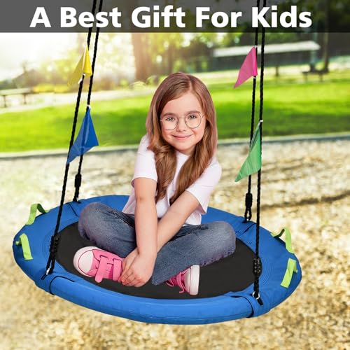 HeyZoo Tree Swing, Saucer Swing 24 Inch for Kids, Outdoor Swing, Blue | 900lbs Weight Capacity, with Adjustable Hanging Straps, for Backyard and Playground - size: 24 Inch