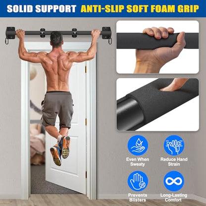 Kipika Wall Mounted Pull Up Bar - Heavy Duty 500 LB Capacity Doorway Chin Up Bar for Home Gym, Sturdy Steel Construction with Resistance Band Hooks | Hanging Exercise Bar for Full Body Workout