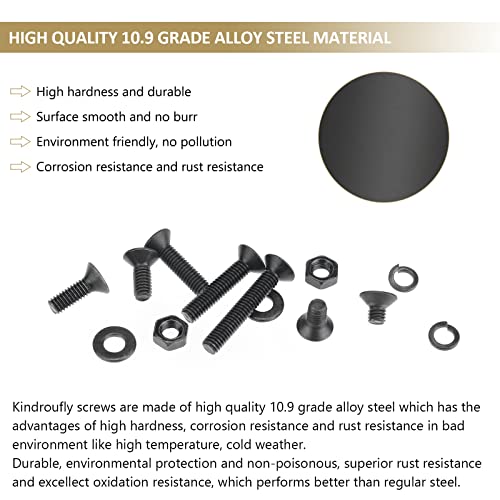 382 Pieces Black M4 x 6/8 /10/12 /16/20 /25mm Countersunk Head Socket Cap Screws Nuts Washers Assortment Kit, 10.9 Grade Alloy Steel - size: M4, style: Countersunk Head